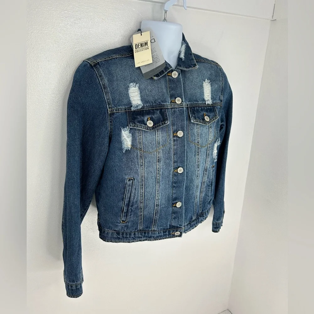 Love Tree Denim Jean Jacket Size Large Be a Kind Human Floral Painted Back‎ - Picture 3 of 13